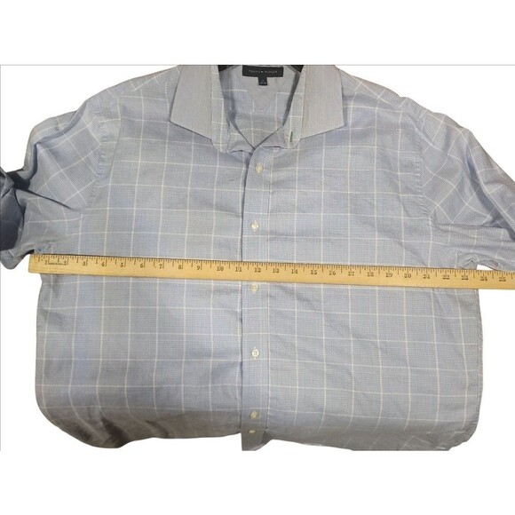 Tommy Hilfiger Men’s 17 34/35 Blue Plaid Long Sleeve Button Down Shirt - Picture 3 of 9